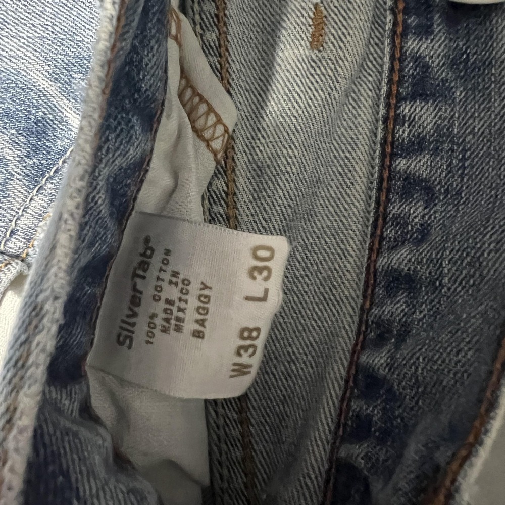 Levis SilverTab Baggy Jeans Mens 38x30 Blue Wash Relaxed Wide Leg Distressed - Picture 2 of 8